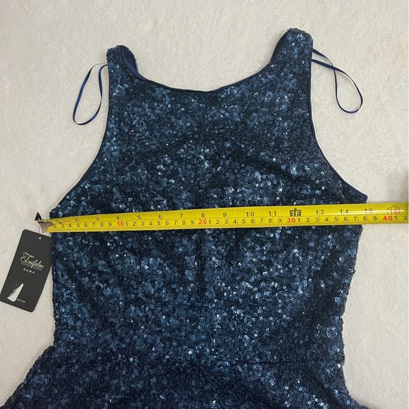 NWT Trafaluc Zara blue peplum sequin top size large - Picture 6 of 9